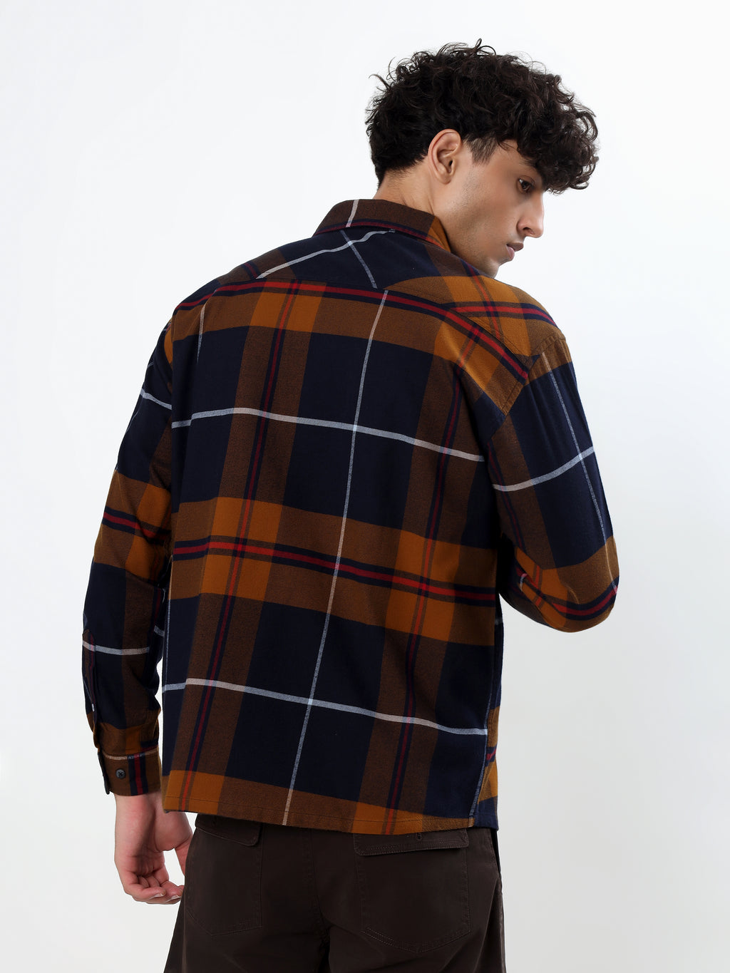 NAVY BLUE AND MUSTARD TARTAN