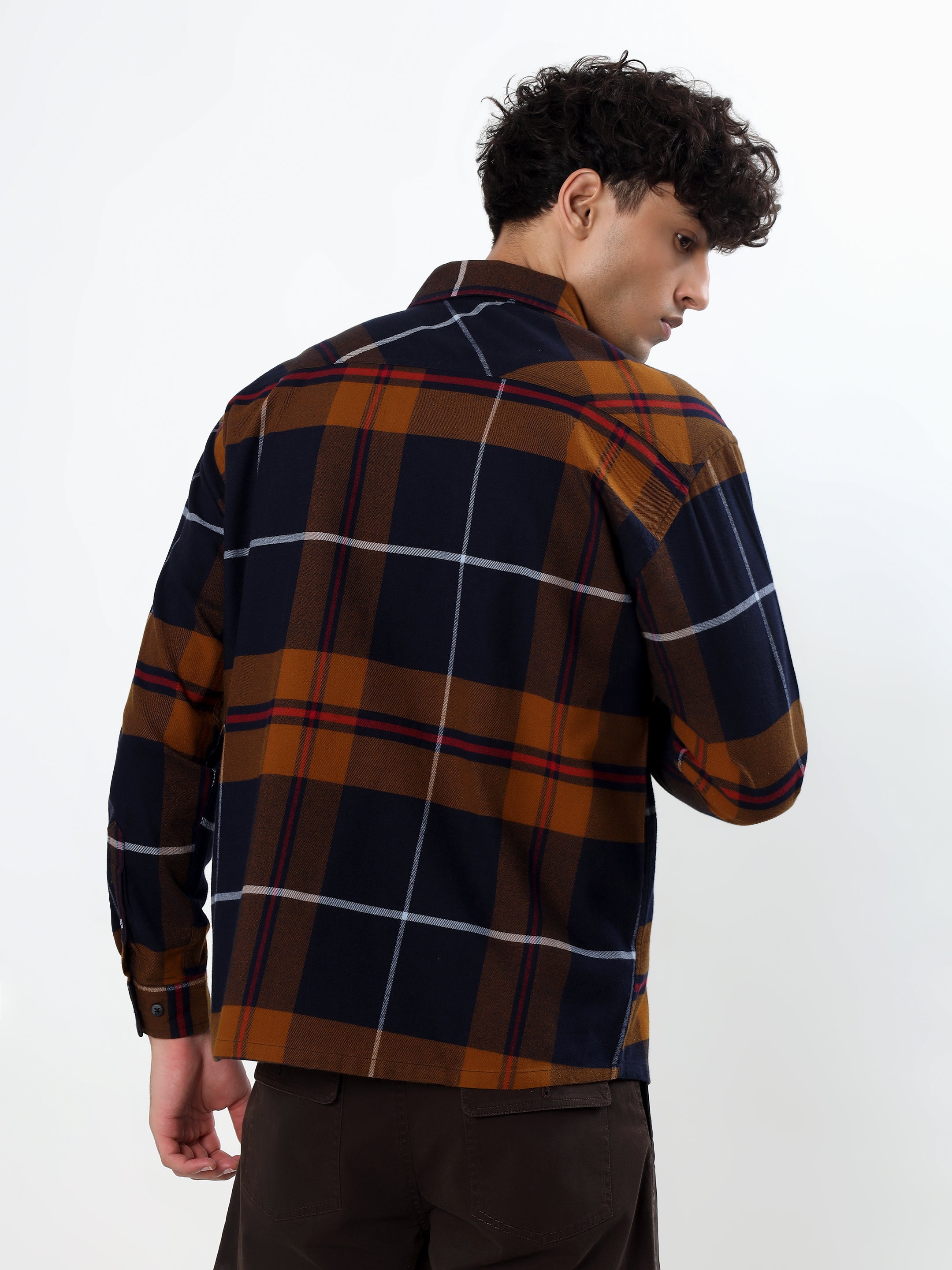 NAVY BLUE AND MUSTARD TARTAN