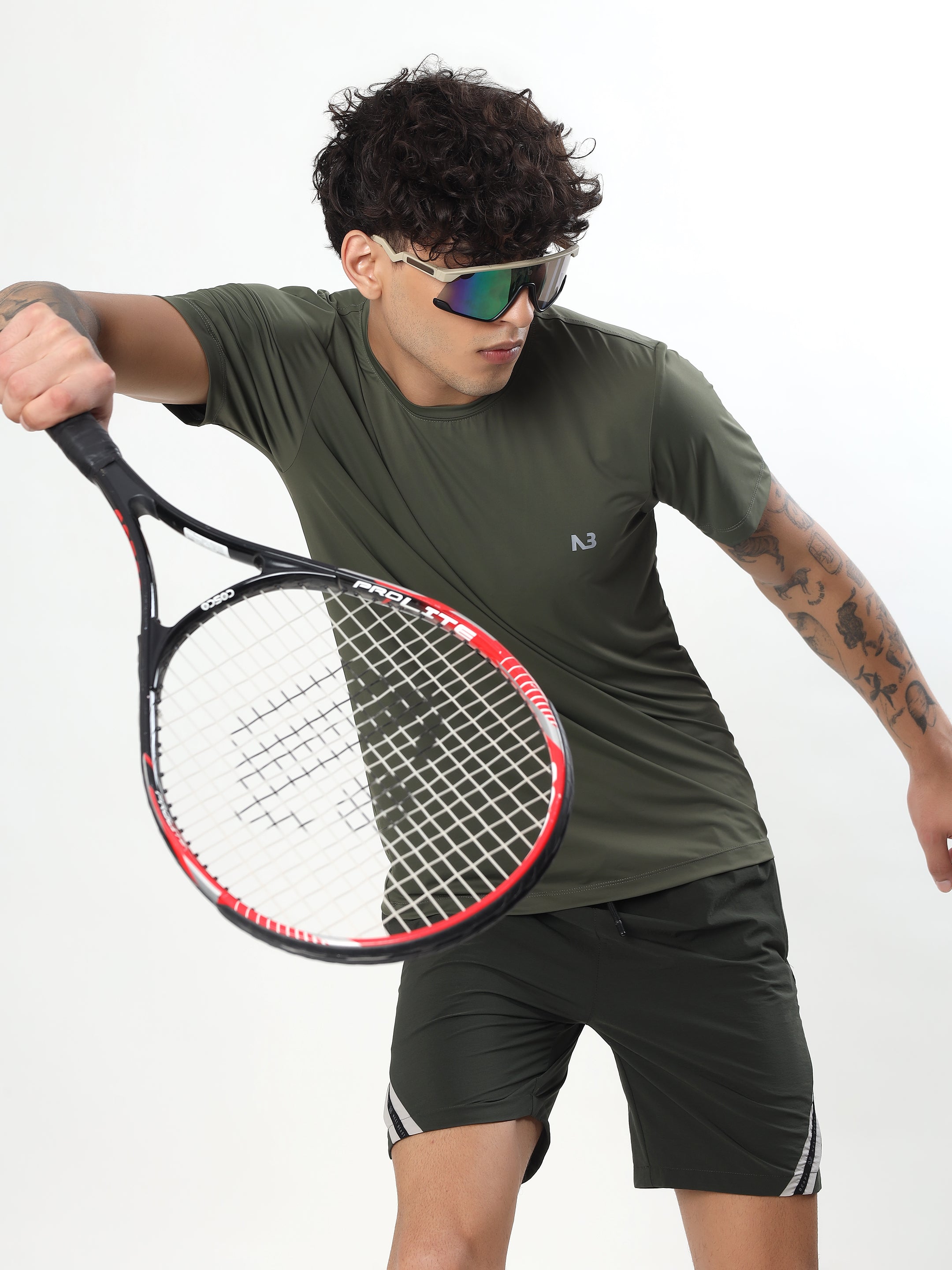 OLIVE GREEN PERFORMANCE NYLON SPANDEX T-SHIRT