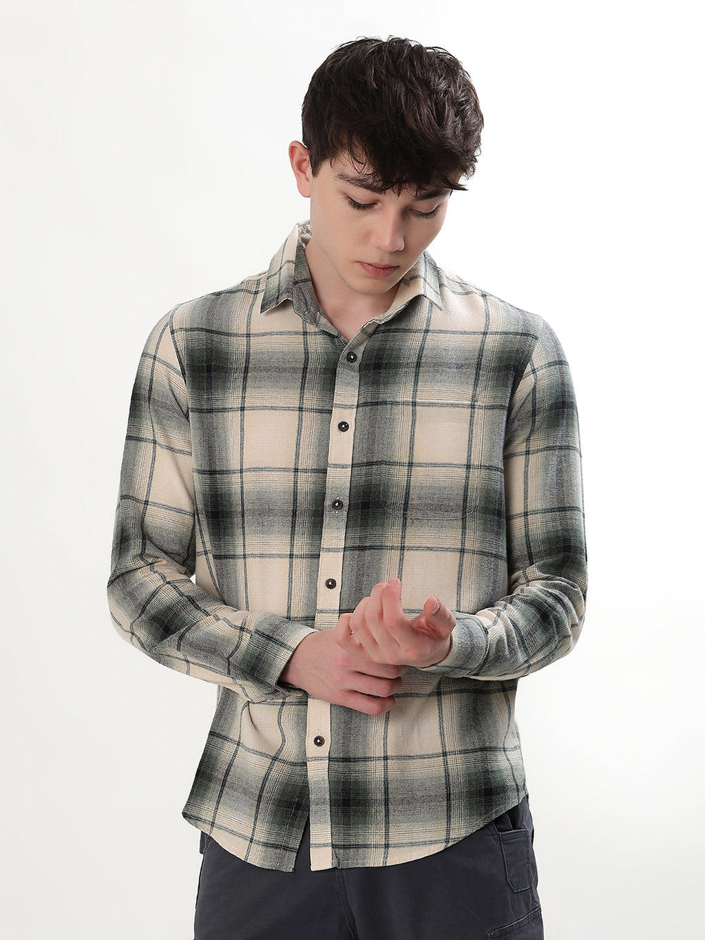 CREAM & SAGE GREEN PLAID CHECK