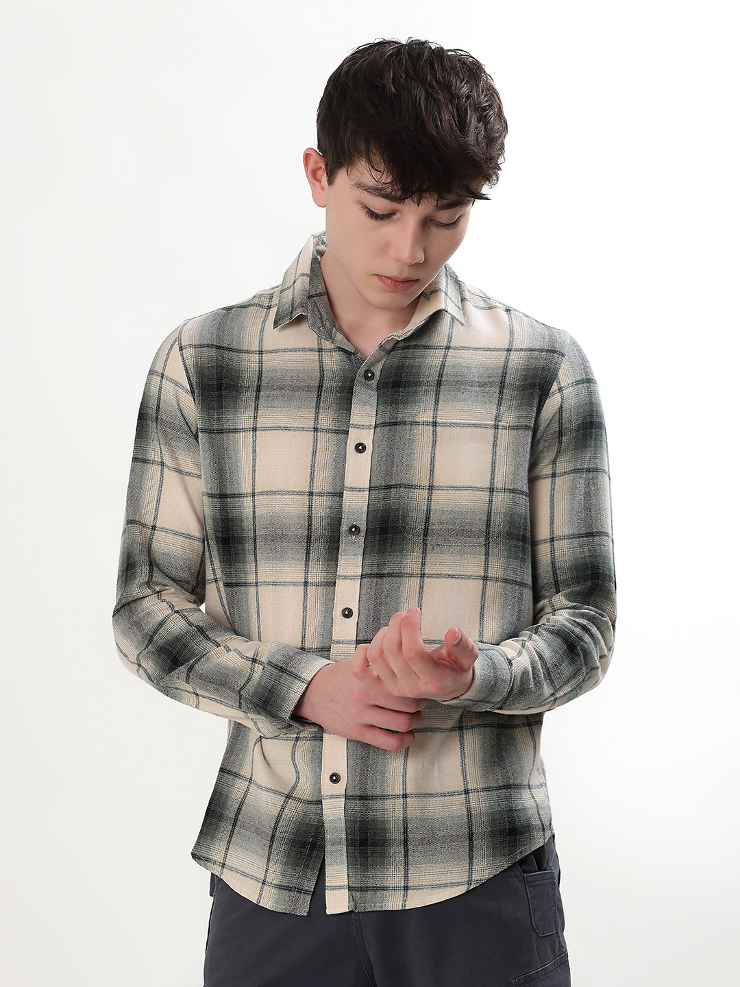 CREAM & SAGE GREEN PLAID CHECK