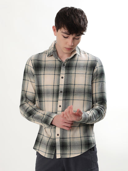 CREAM & SAGE GREEN PLAID CHECK FULL SLEEVE SHIRT