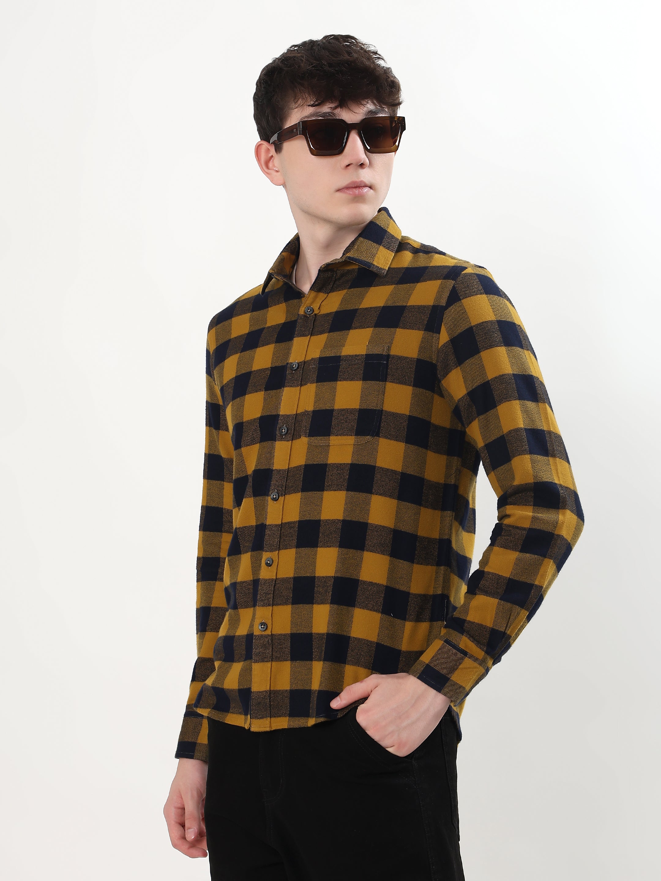 MUSTARD YELLOW AND BLACK BUFFALO CHECKED