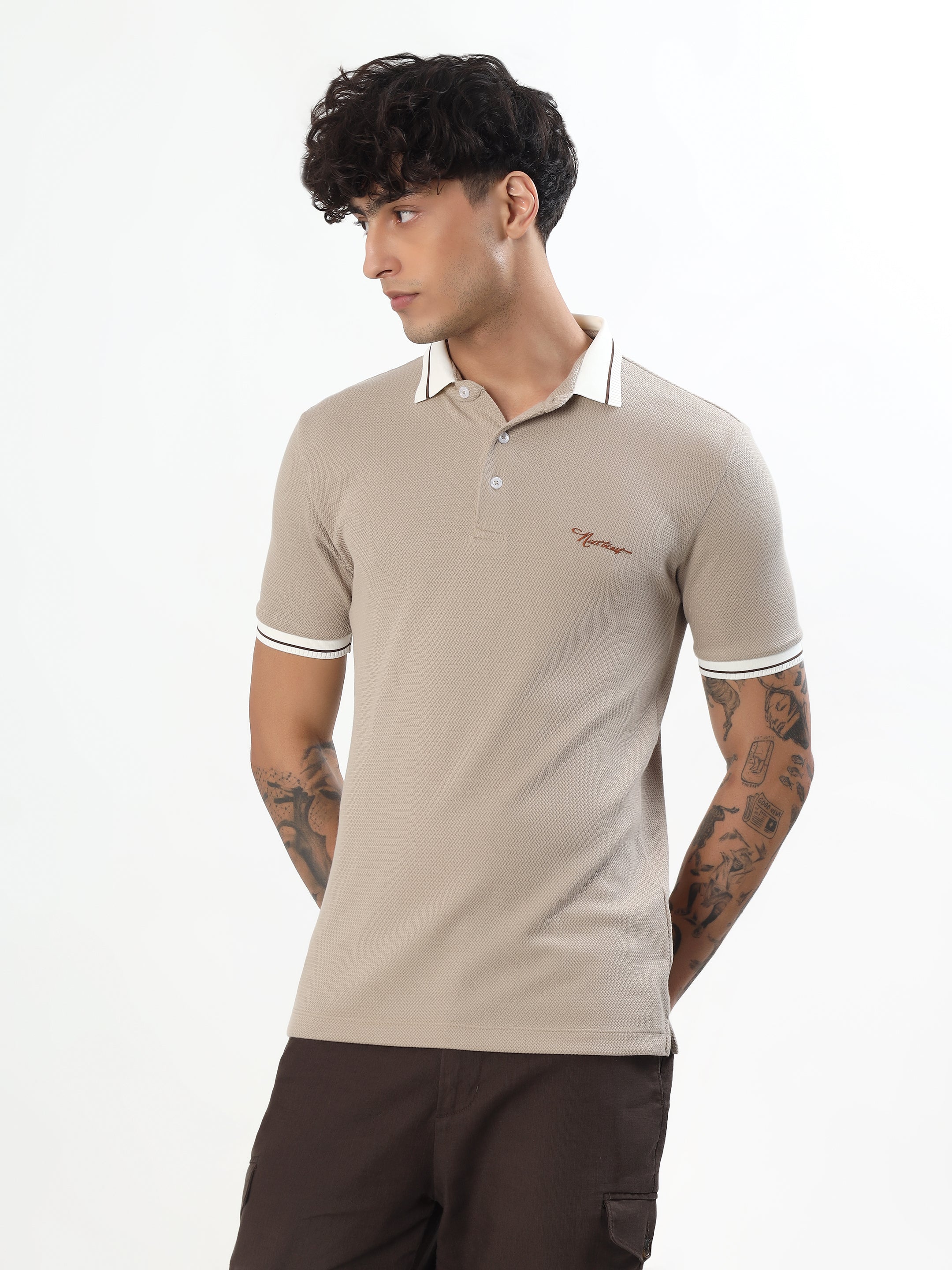 TEXTURED TIPPED COLLAR POLO T-SHIRT