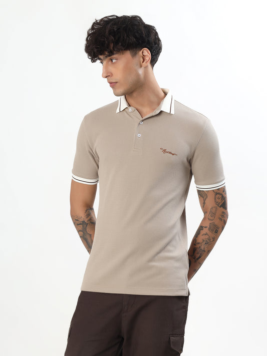 TEXTURED TIPPED COLLAR POLO T-SHIRT