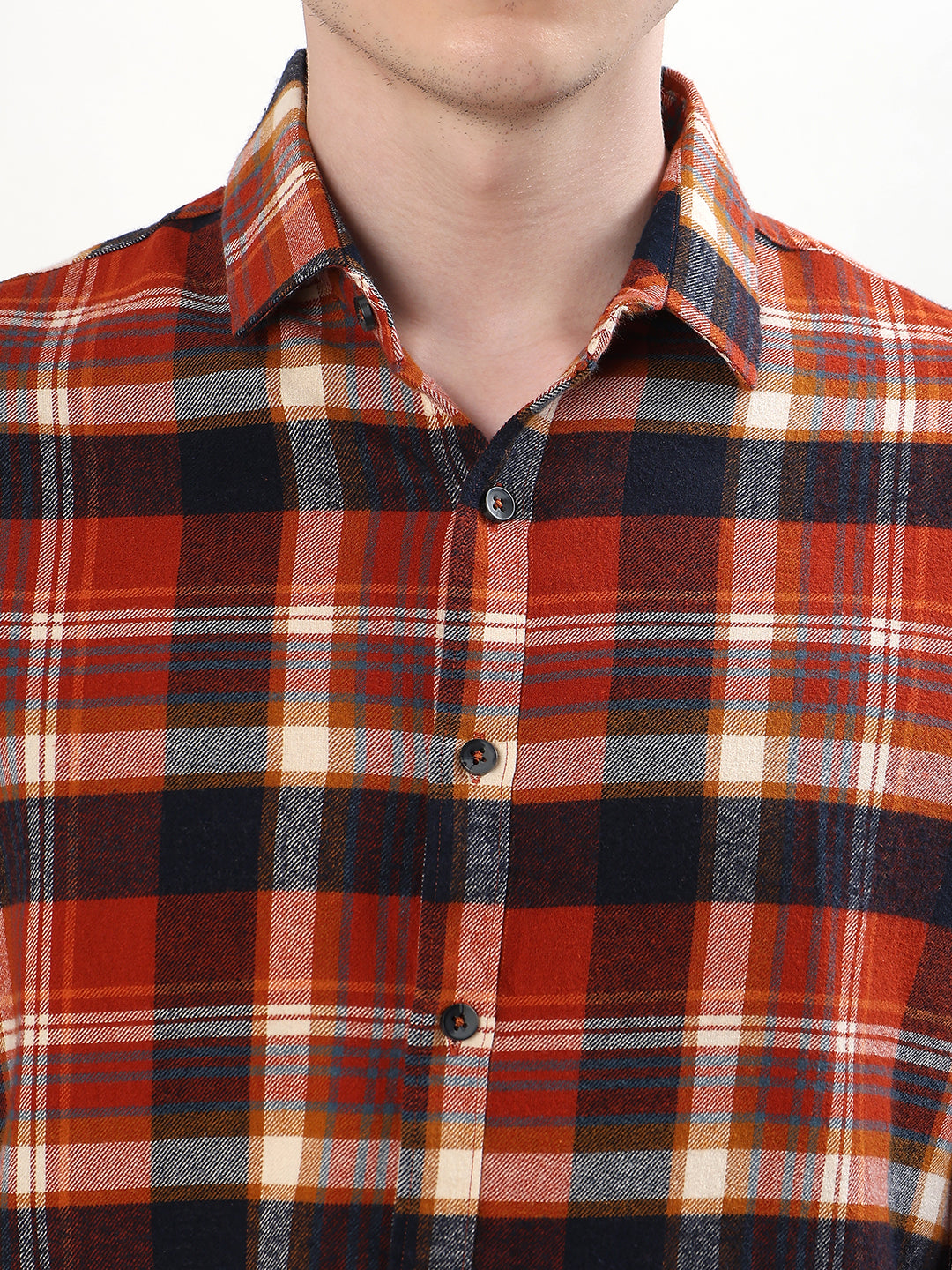 RUST ORANGE & NAVY BLUE PLAID CHECK
