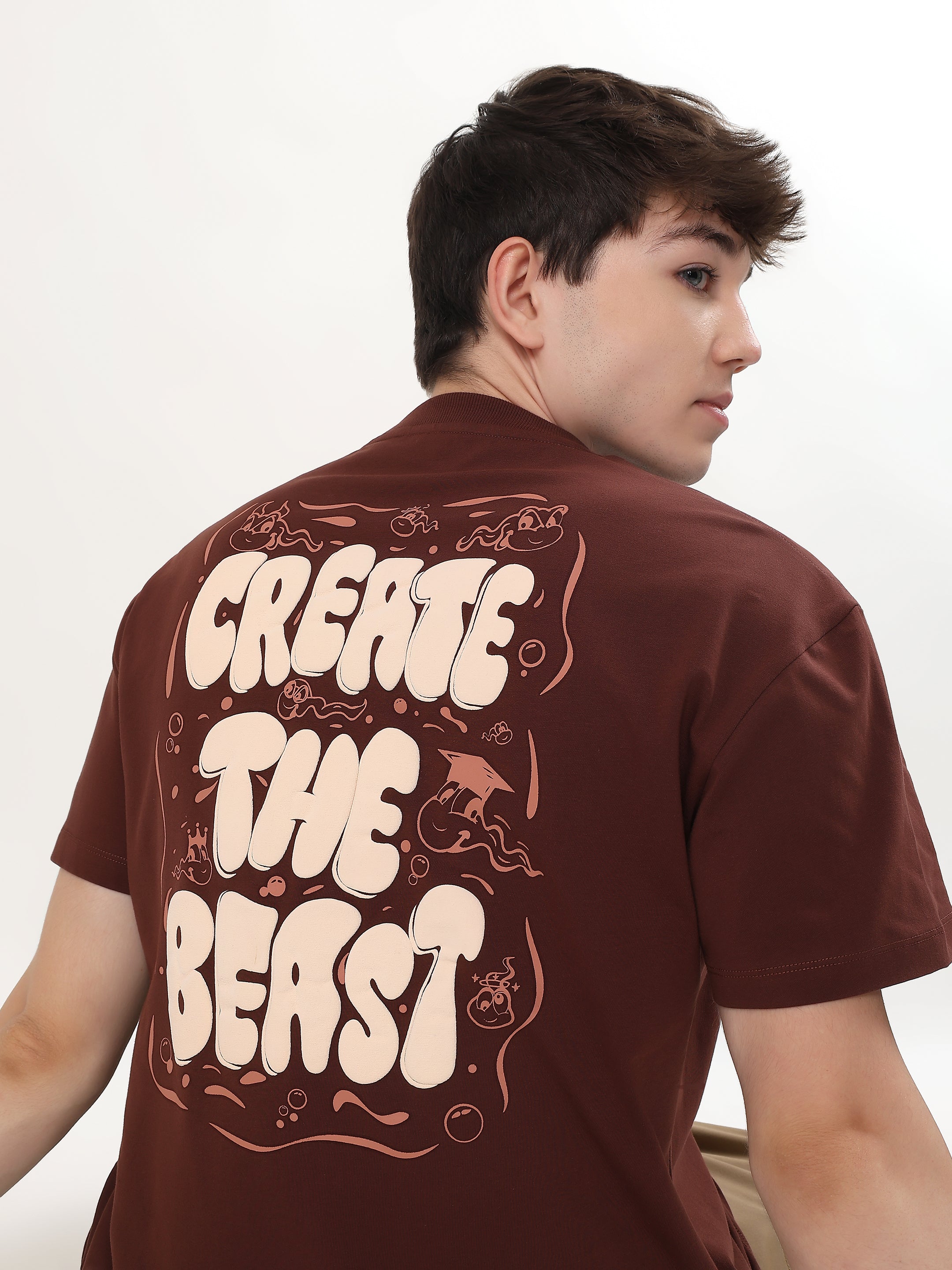 "CREATE THE BEAST" GRAPHIC PRINTED OVERSIZED T-SHIRT