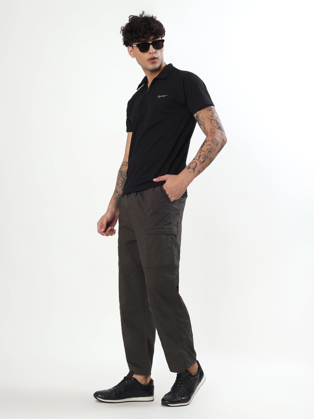 MEN COFFEE BROWN DRAWSTRING CARGO PANTS