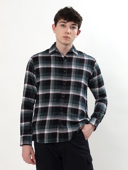 FOREST GREEN & BLACK CHECKED FULL SLEEVE SHIRT