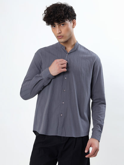SEERSUCKER MANDARIN COLLAR GREY SHIRT