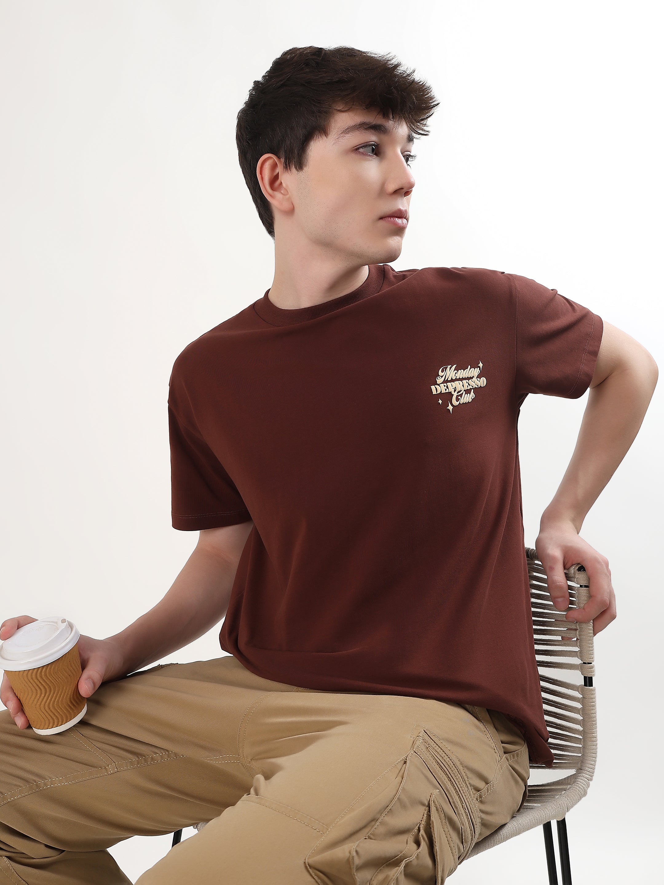 "MONDAY DEPRESSO" GRAPHIC PRINTED OVERSIZED T-SHIRT