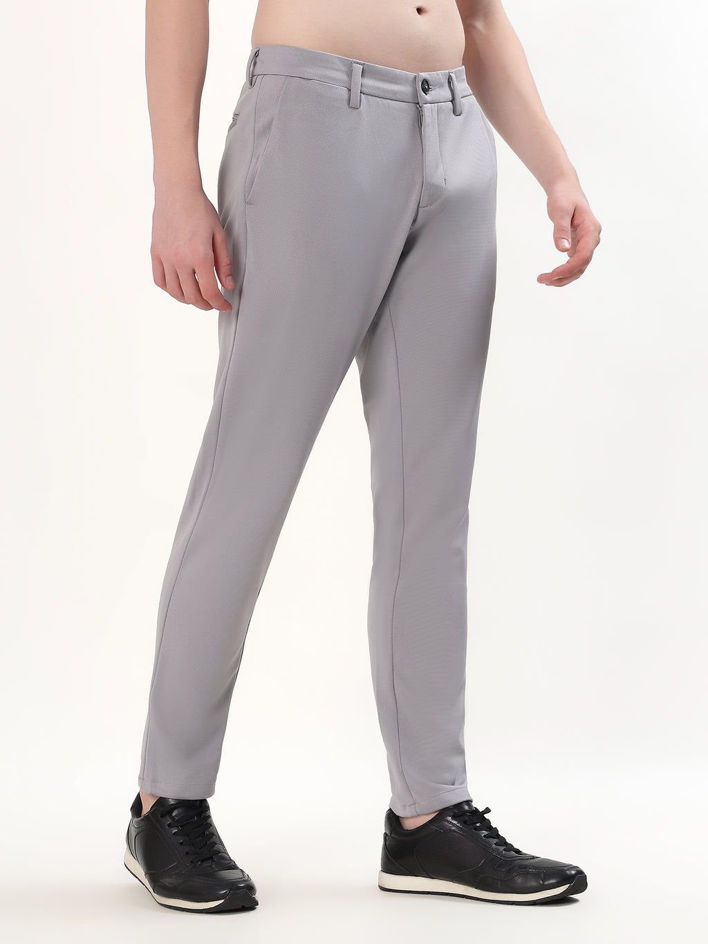 MEN'S LIGHT GREY TEXTURED SLIM FIT CHINOS