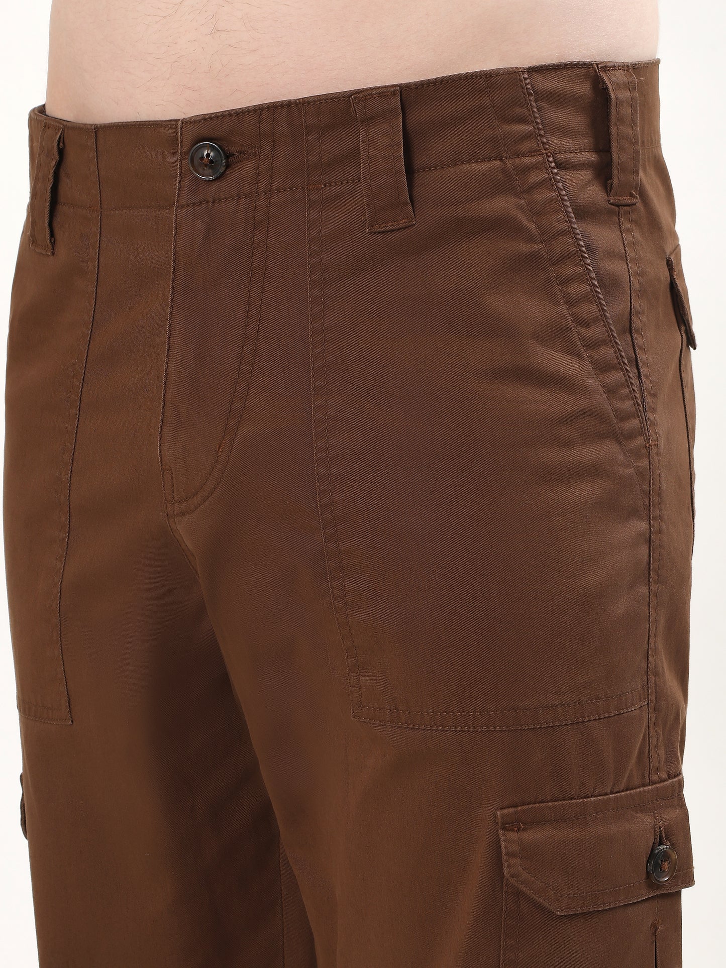 DARK BROWN PATCH-POCKET UTILITY CARGO PANTS