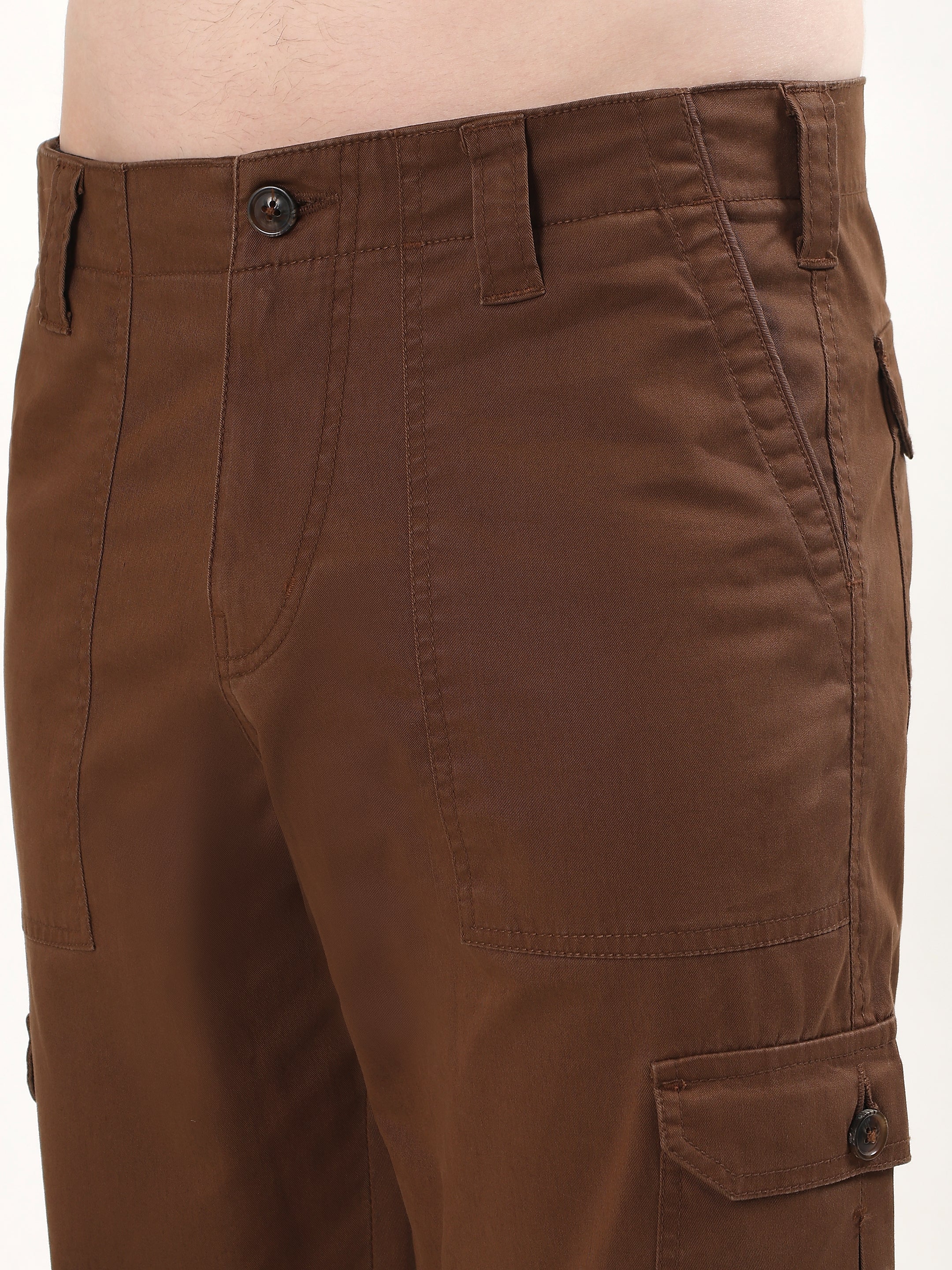 DARK BROWN PATCH-POCKET UTILITY CARGO PANTS