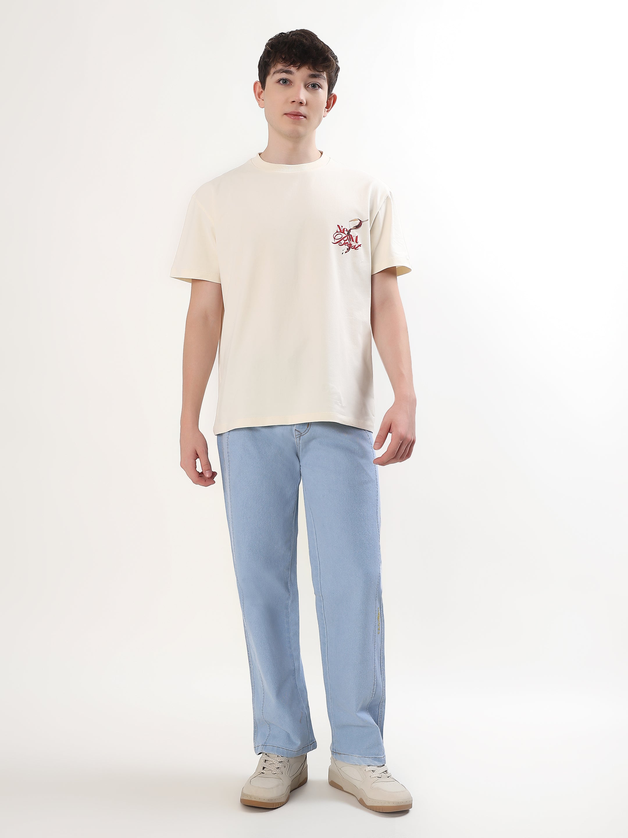 "LIFE IS SHORT GET DRUNK" GRAPHIC PRINTED OVERSIZED T-SHIRT