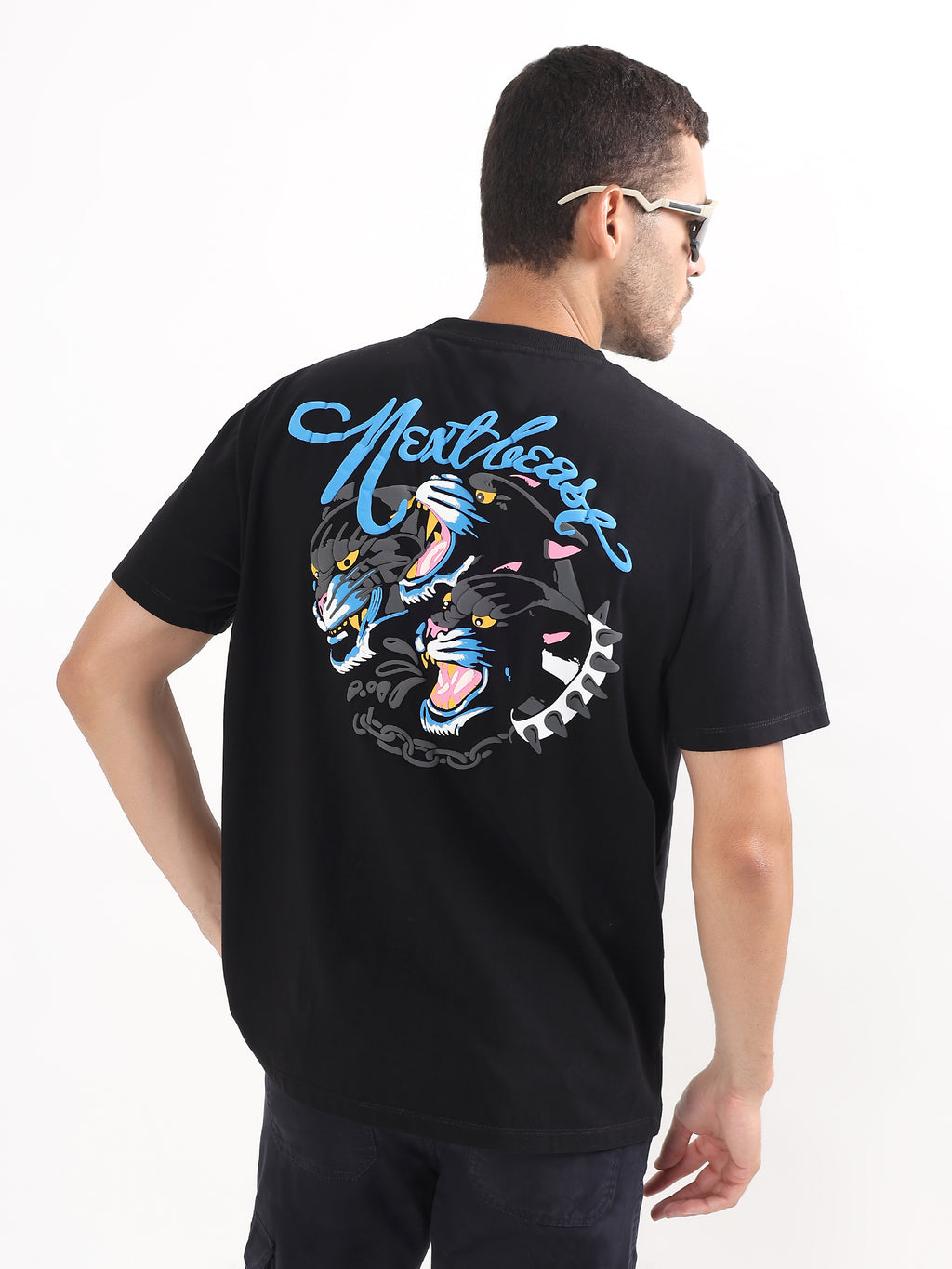 BLACK PRINTED OVERSIZED T-SHIRT