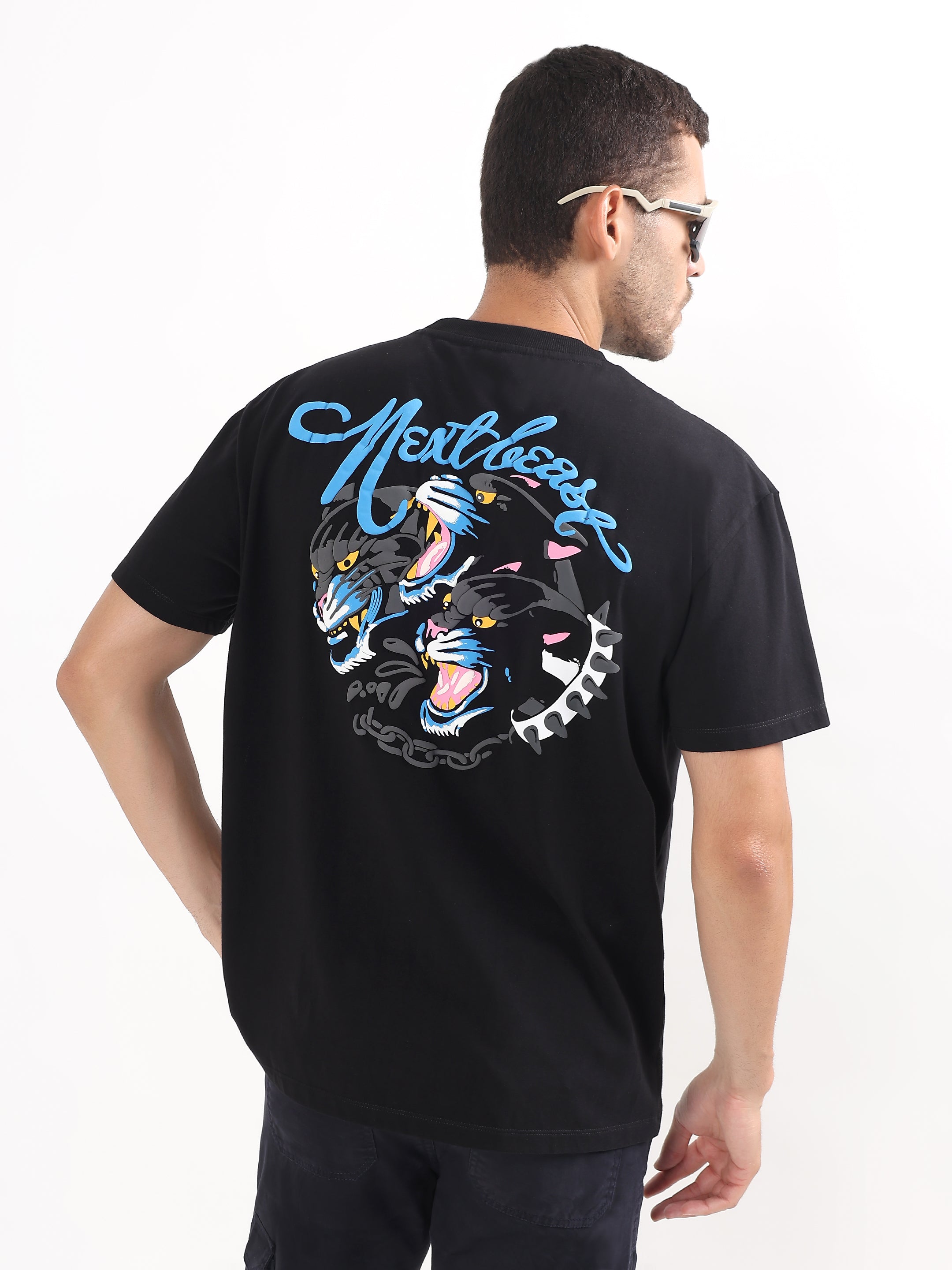 BLACK PRINTED OVERSIZED T-SHIRT