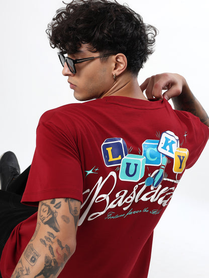 "LUCKY BASTARD FORTUNE FAVORS THE BOLD" GRAPHIC PRINTED OVERSIZED T-SHIRT