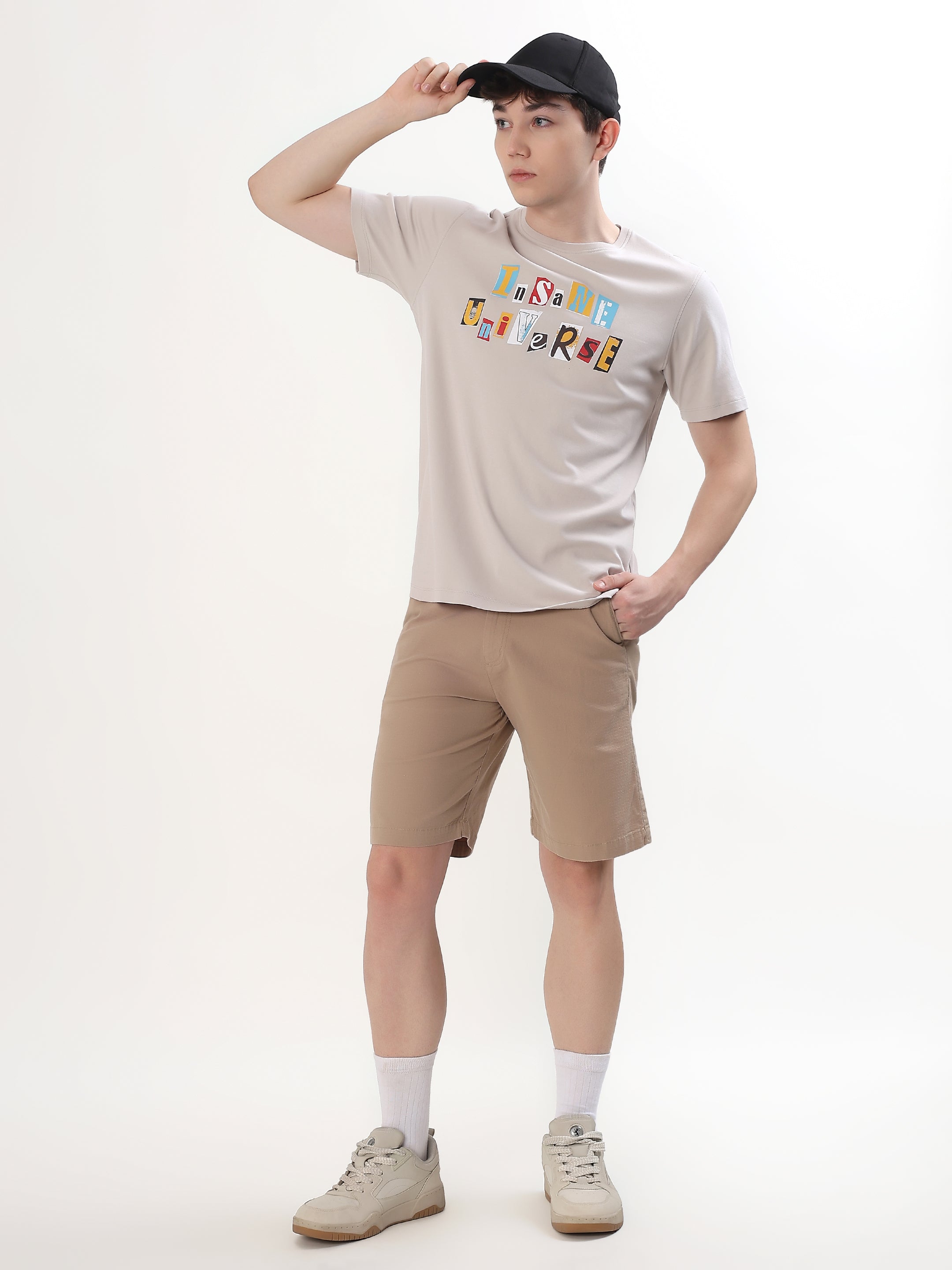 LIGHT GREY INSANE UNIVERSE GRAPHIC T-SHIRT