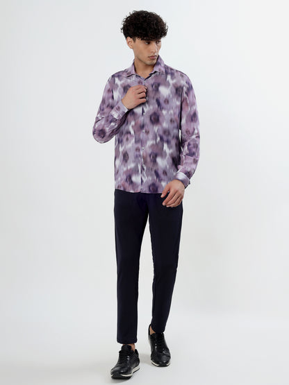 LAVENDER PURPLE BLURRED FLORAL ABSTRACT CASUAL SHIRT