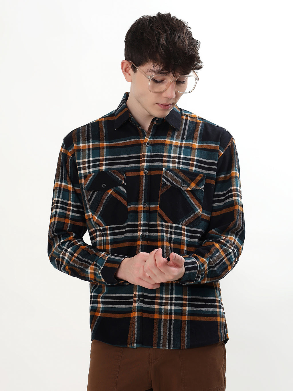 BLACK, TEAL & RUST PLAID CHECK