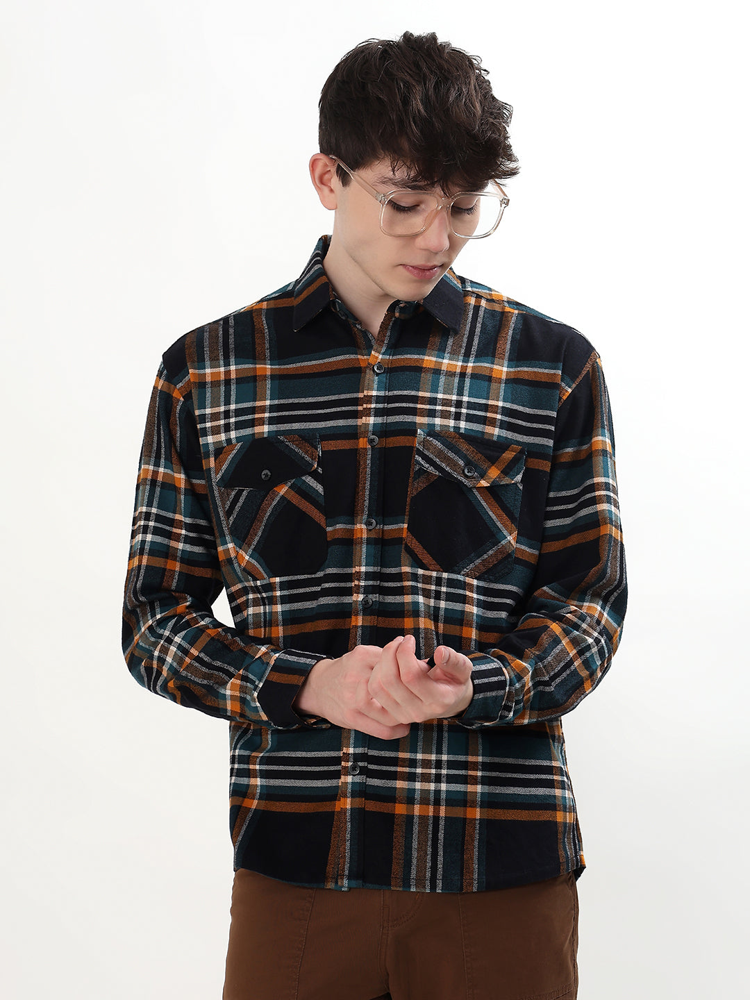BLACK, TEAL & RUST PLAID CHECK