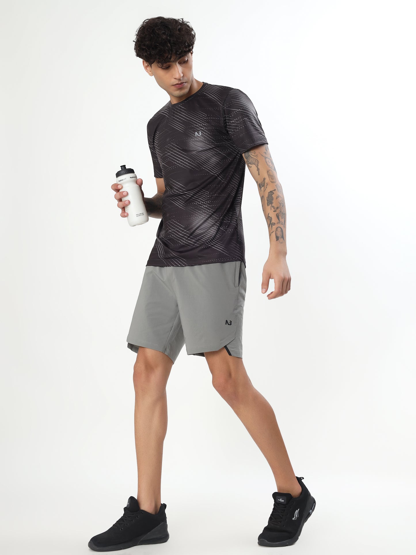 BLACK ABSTRACT PRINT ACTIVEWEAR T-SHIRT