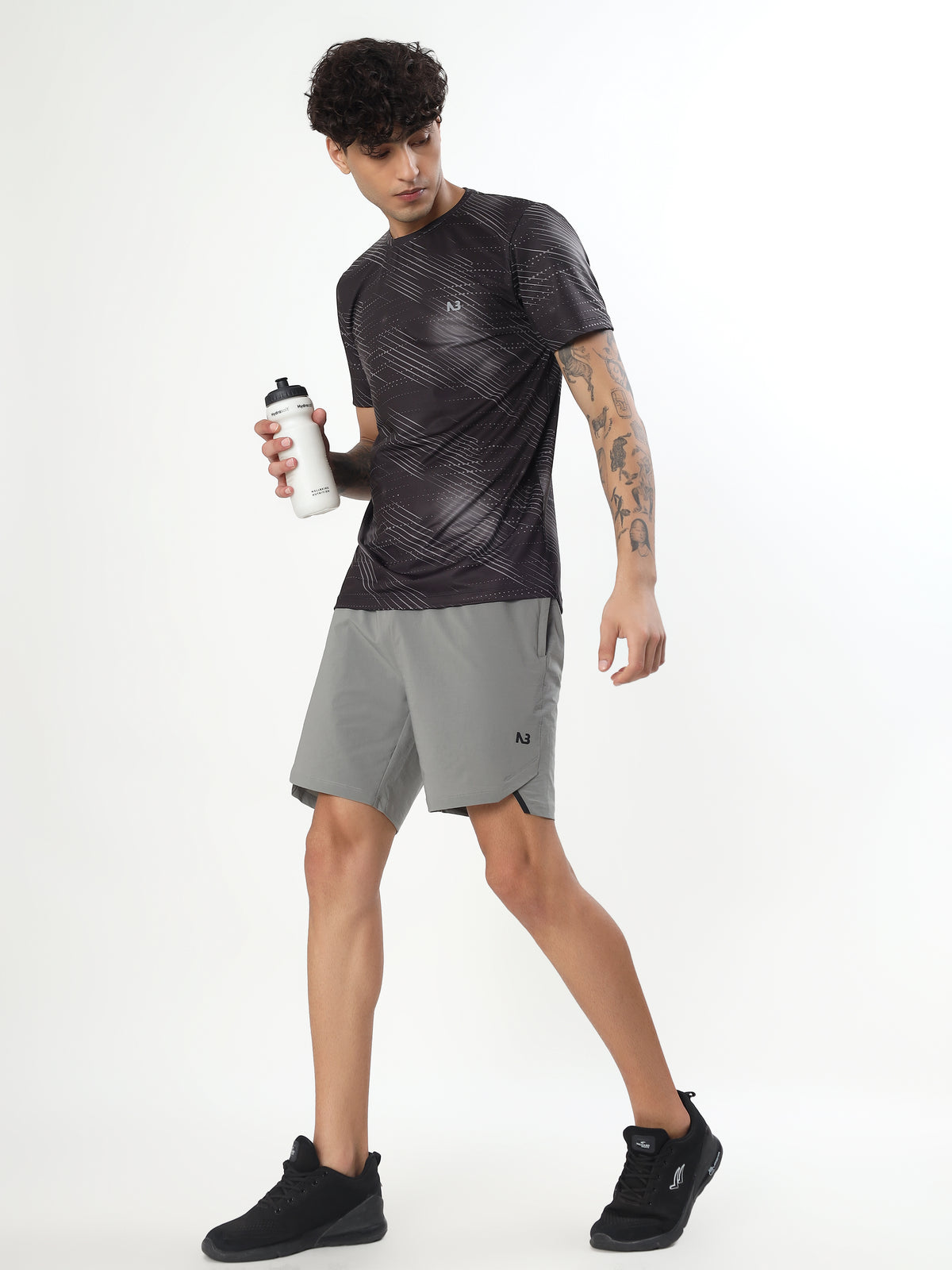 BLACK ABSTRACT PRINT ACTIVEWEAR T-SHIRT