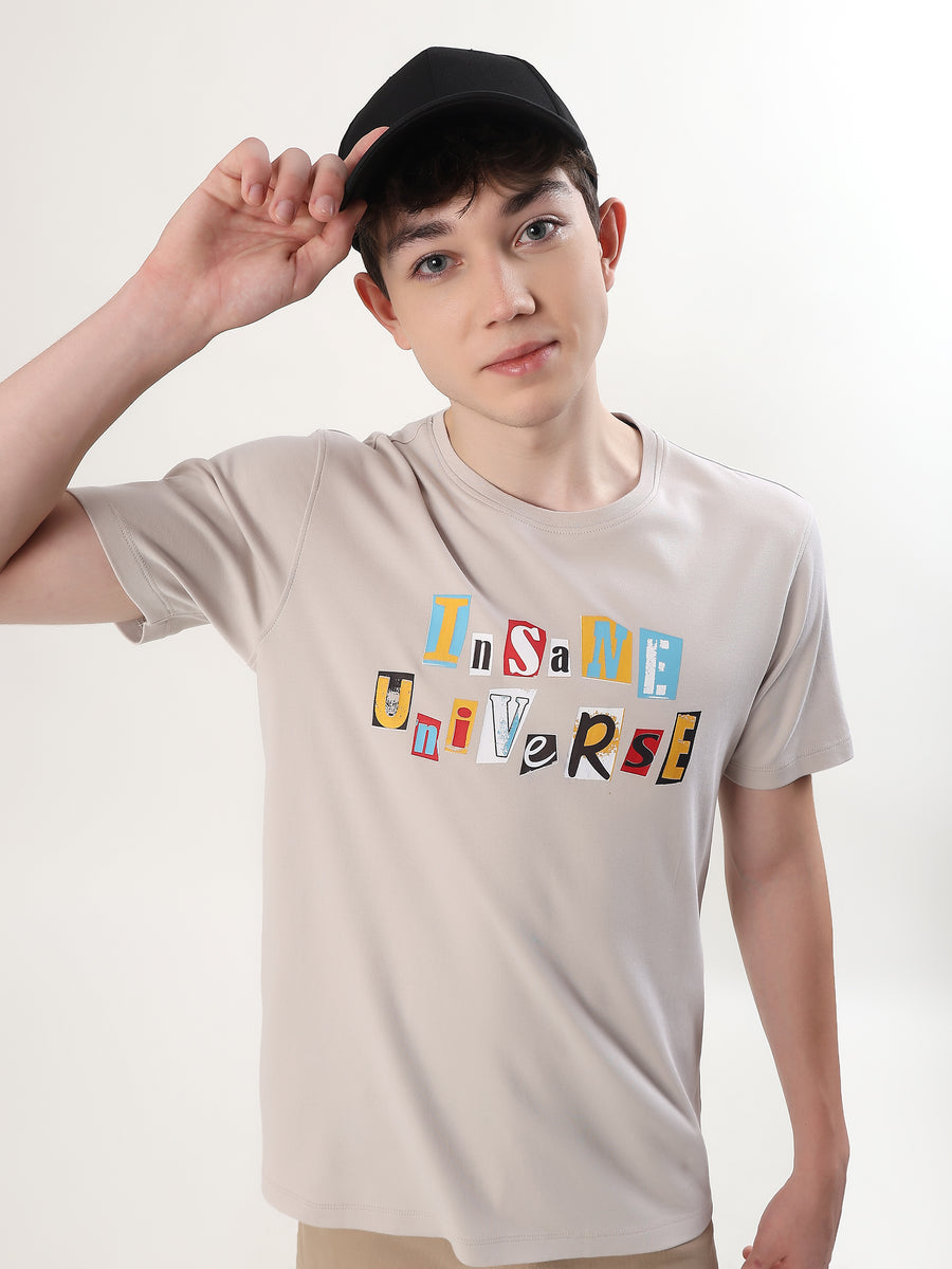 LIGHT GREY INSANE UNIVERSE GRAPHIC T-SHIRT