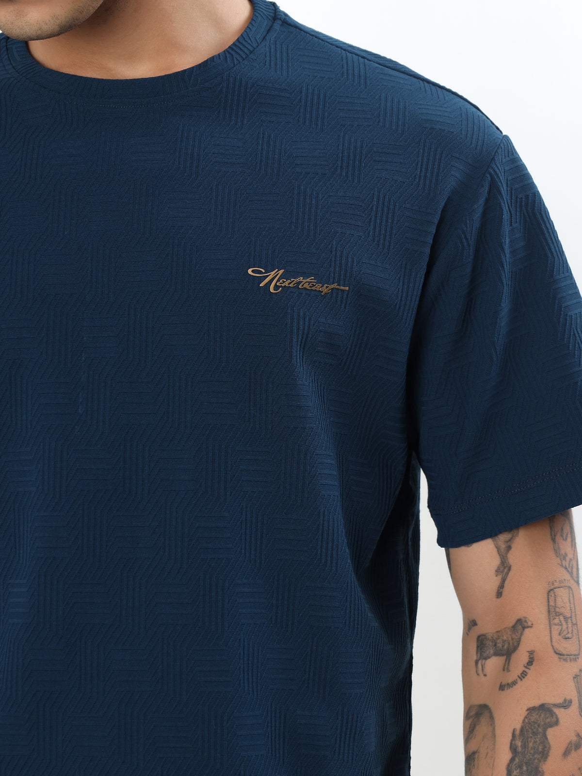 NAVY BLUE JACQUARD TEXTURED CO-ORD SET