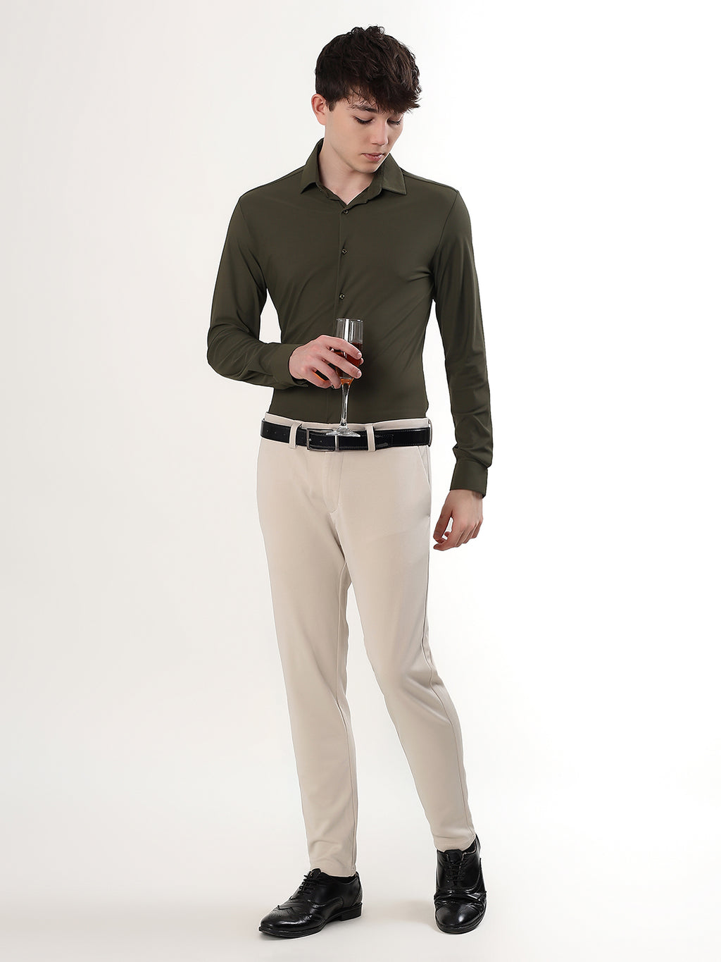 OLIVE GREEN STRETCH KNIT/NYLON-SPANDEX BLEND