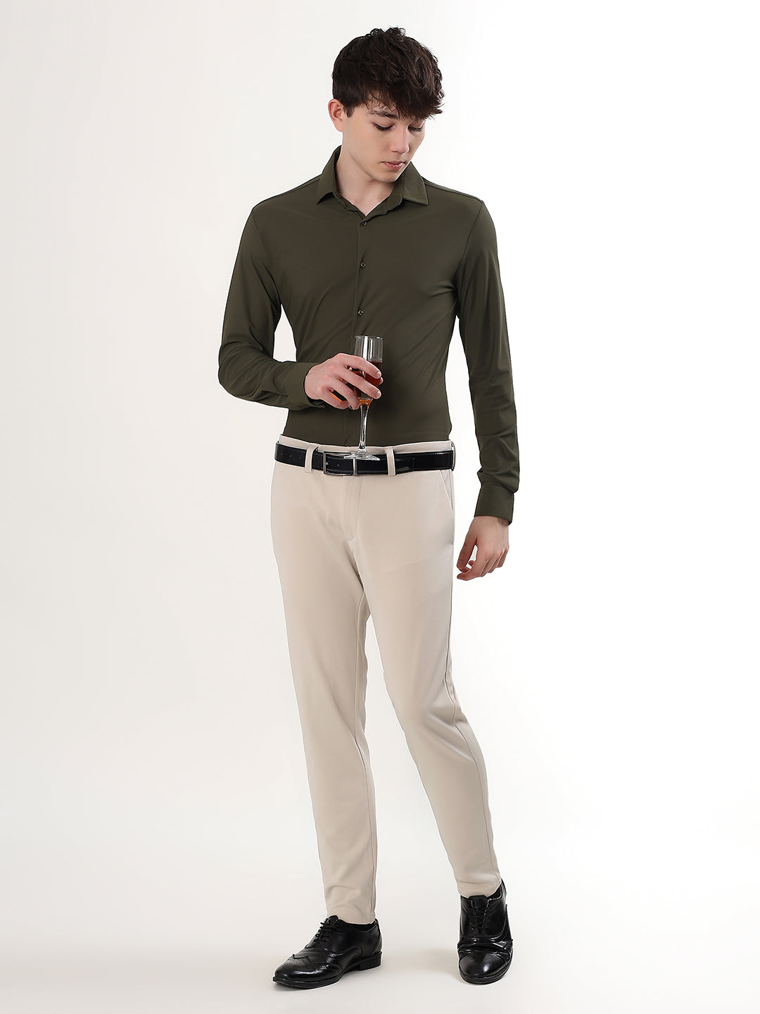 OLIVE GREEN STRETCH KNIT/NYLON-SPANDEX BLEND