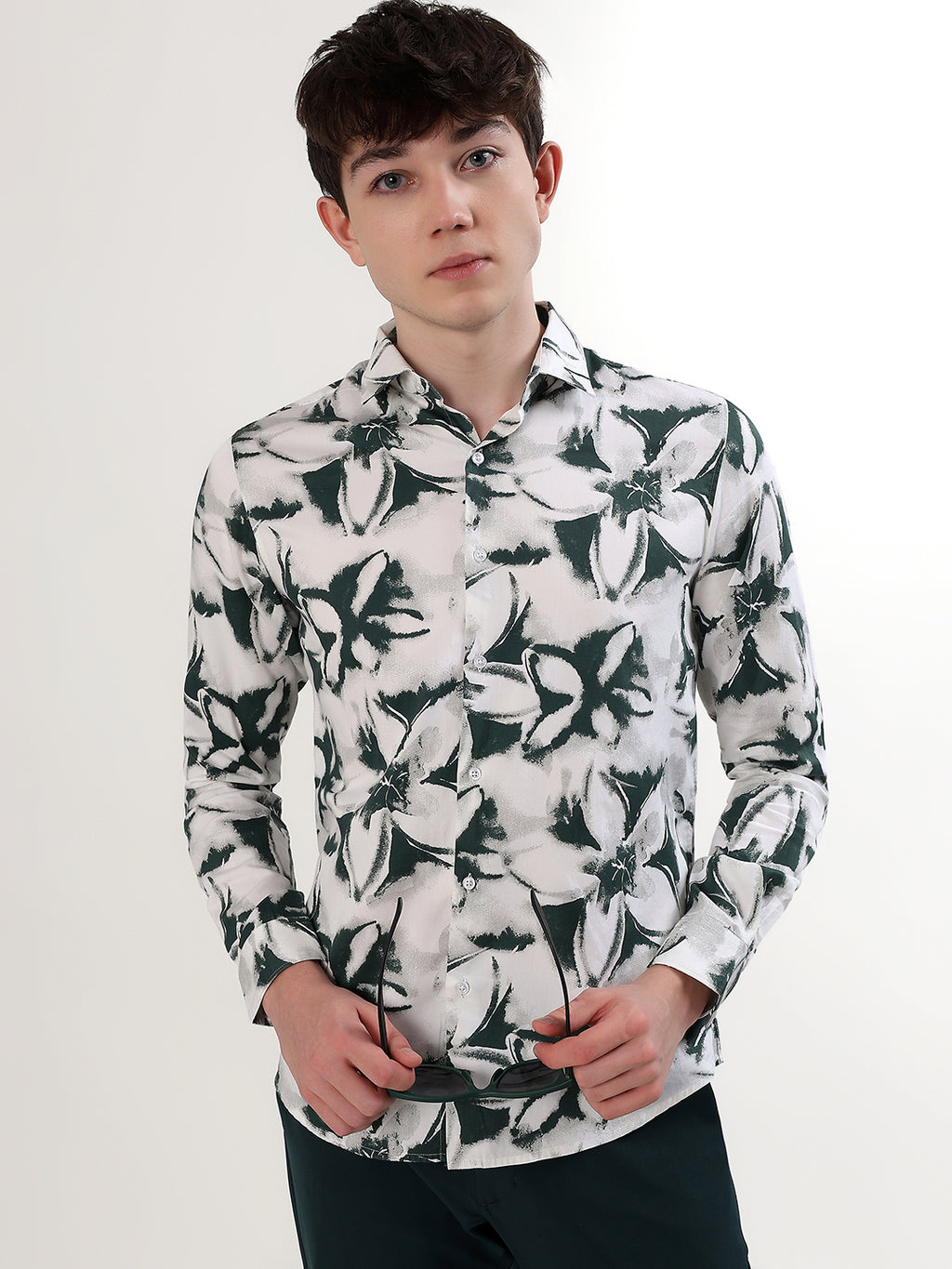 WHITE & FOREST GREEN FLORAL PRINT