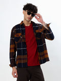 NAVY BLUE AND MUSTARD TARTAN