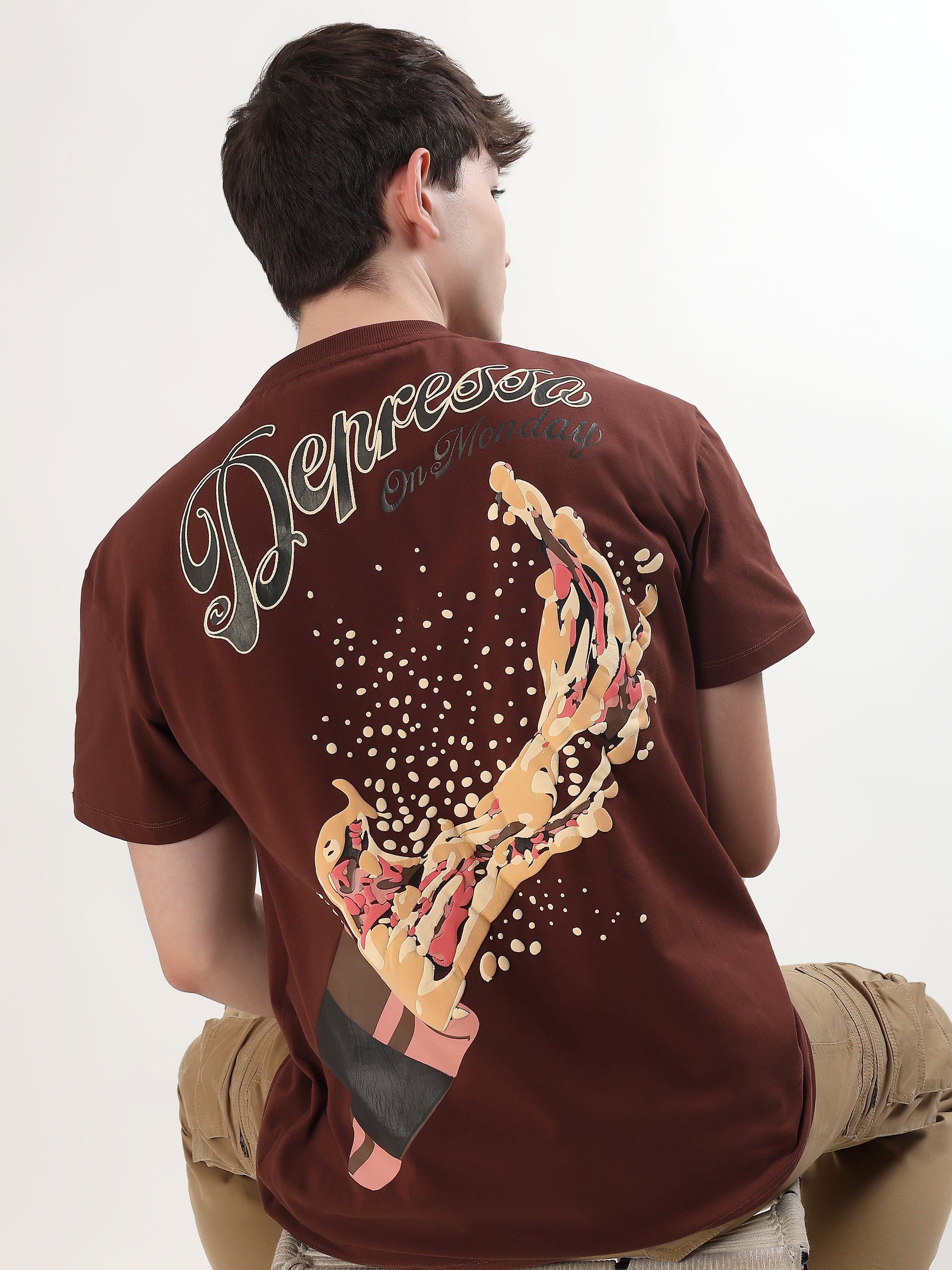 "MONDAY DEPRESSO" GRAPHIC PRINTED OVERSIZED T-SHIRT