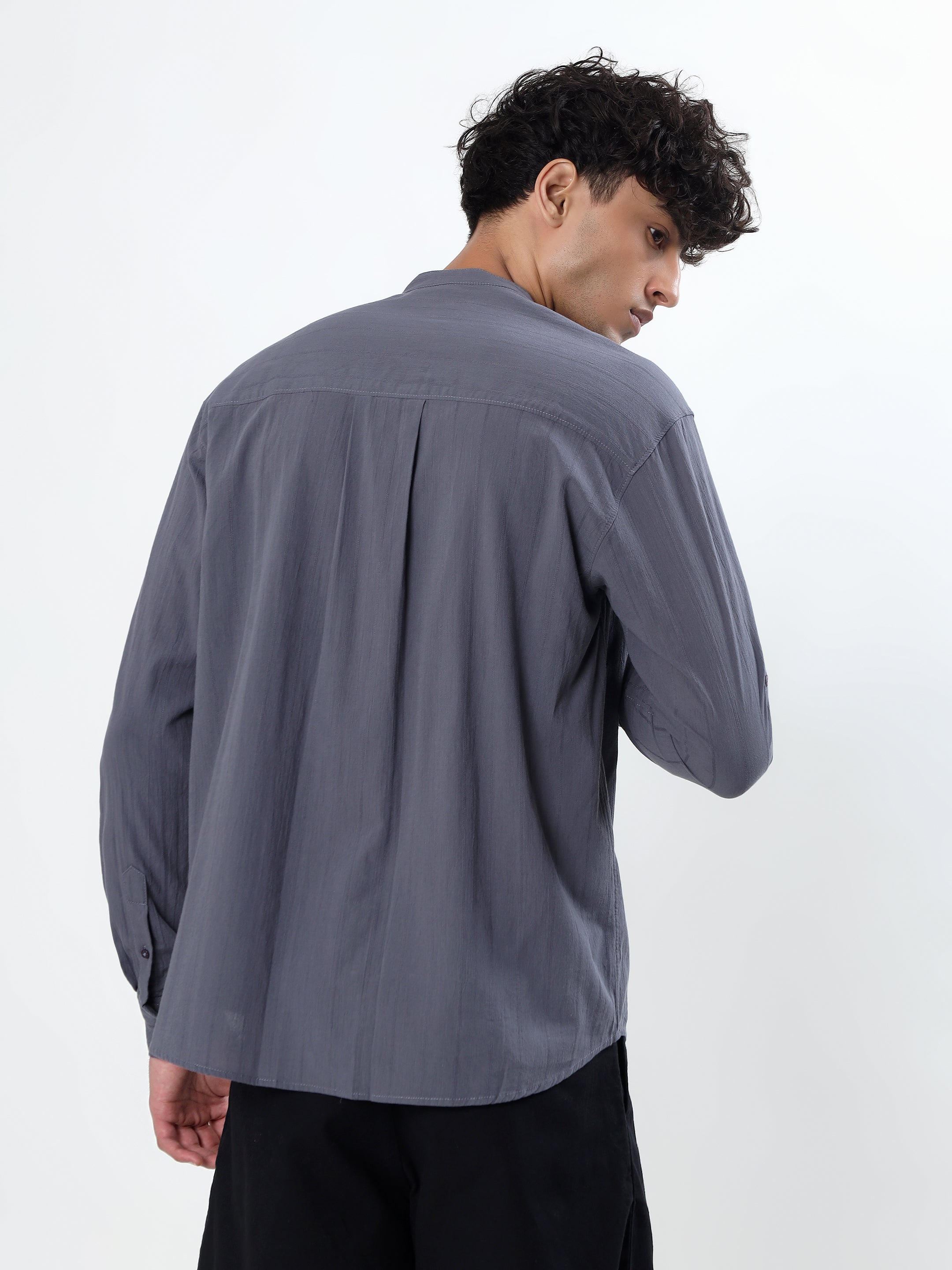 SEERSUCKER MANDARIN COLLAR GREY