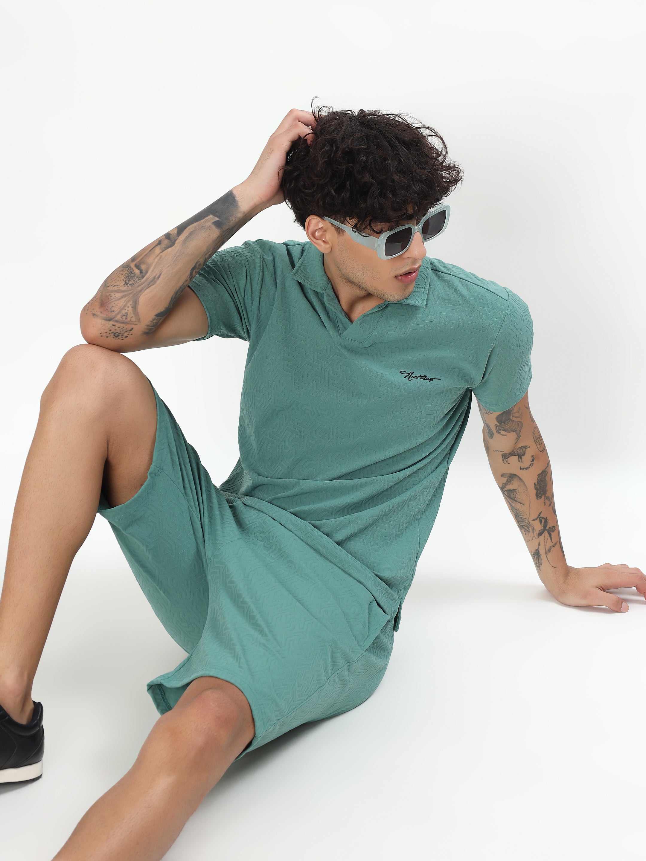 SAGE GREEN JACQUARD POLO CO-ORD SET