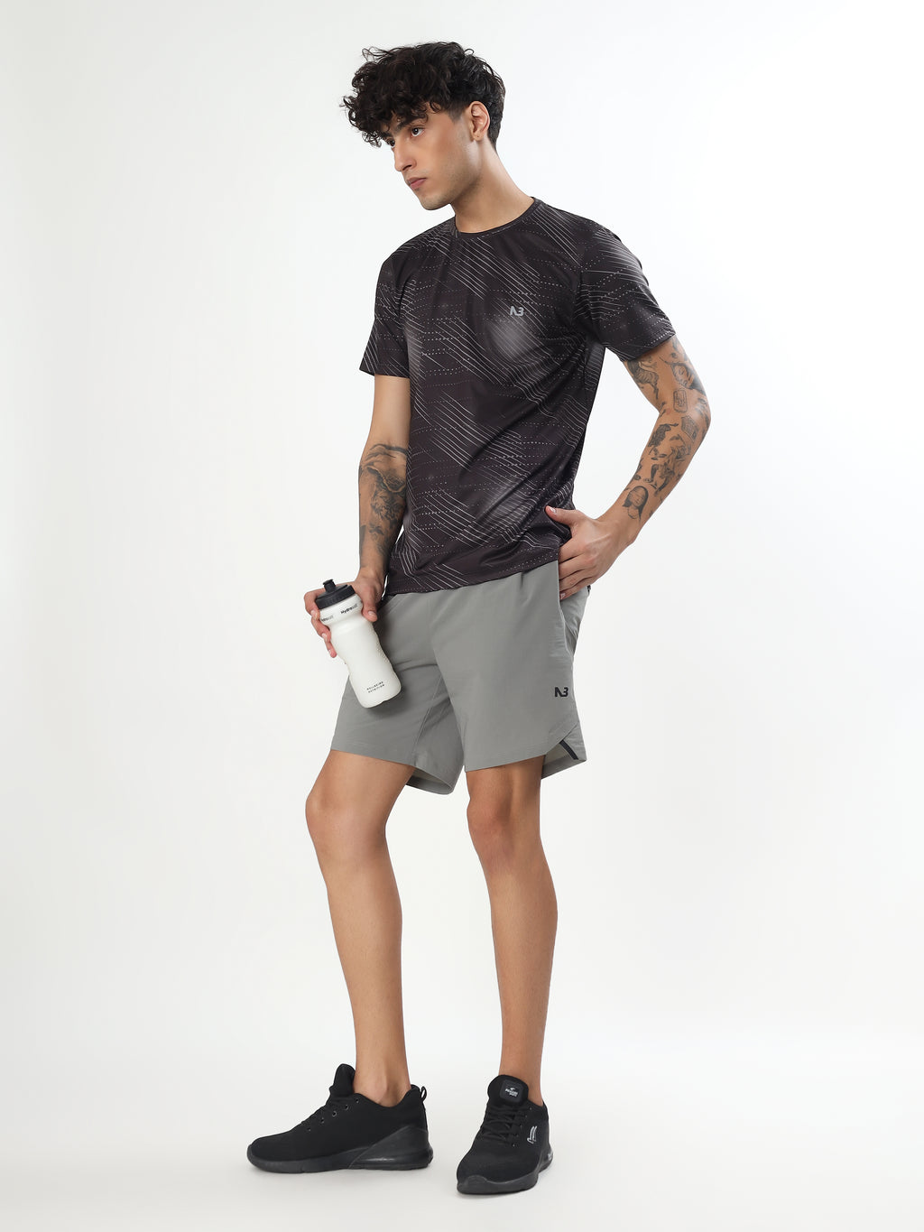 BLACK ABSTRACT PRINT ACTIVEWEAR T-SHIRT