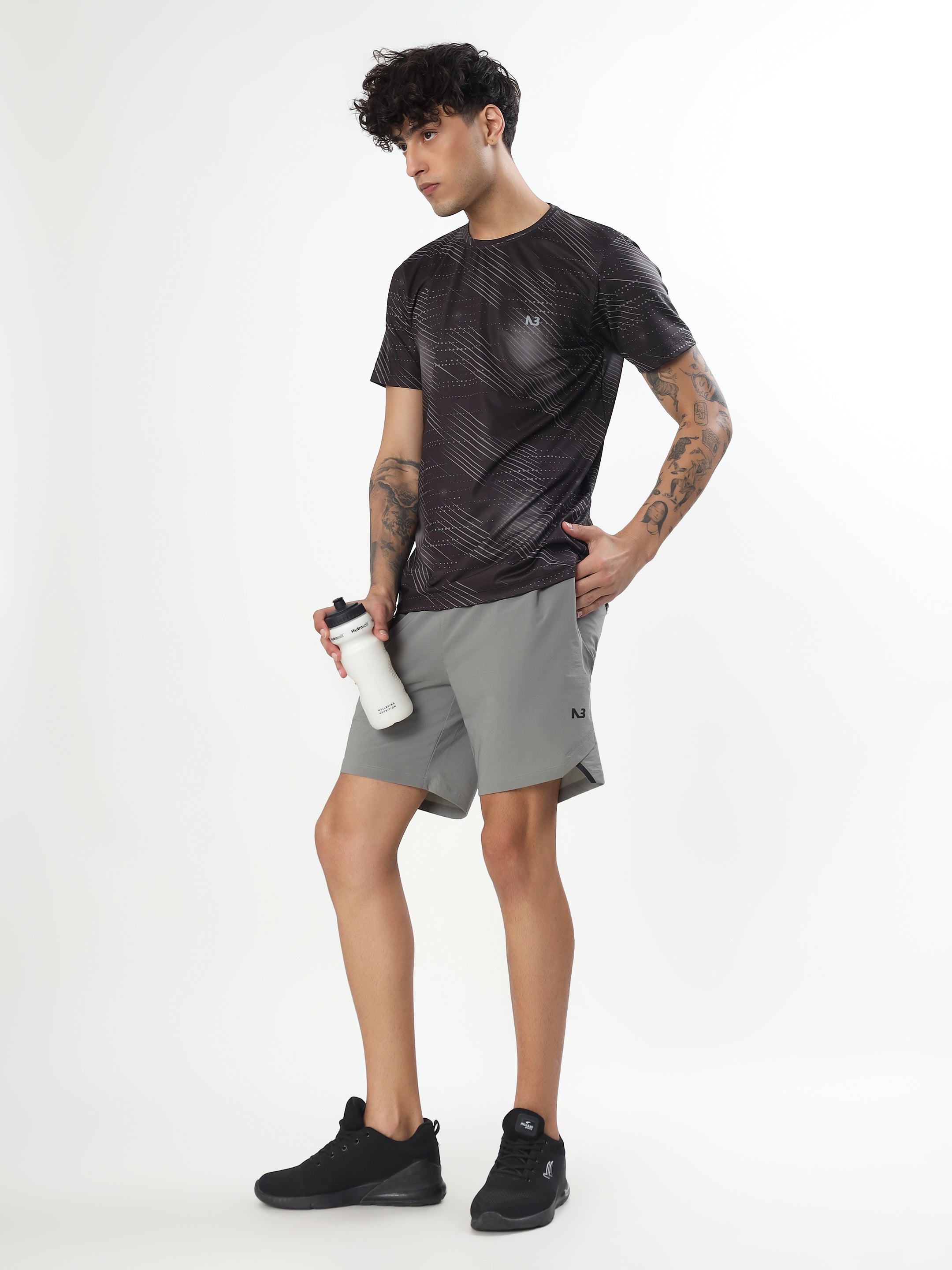 BLACK ABSTRACT PRINT ACTIVEWEAR T-SHIRT
