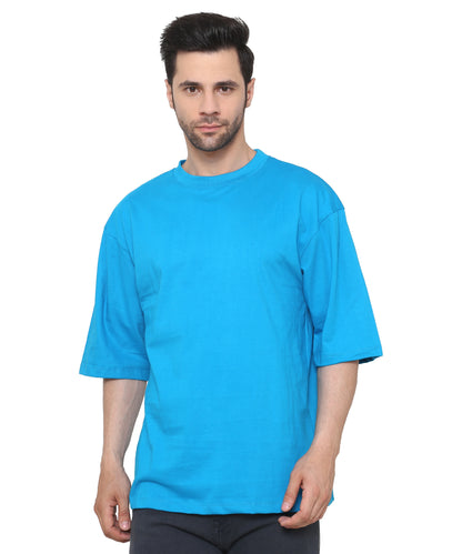 Ball Blue Oversized Cotton T-shirts Relaxed Fit Tees for Men