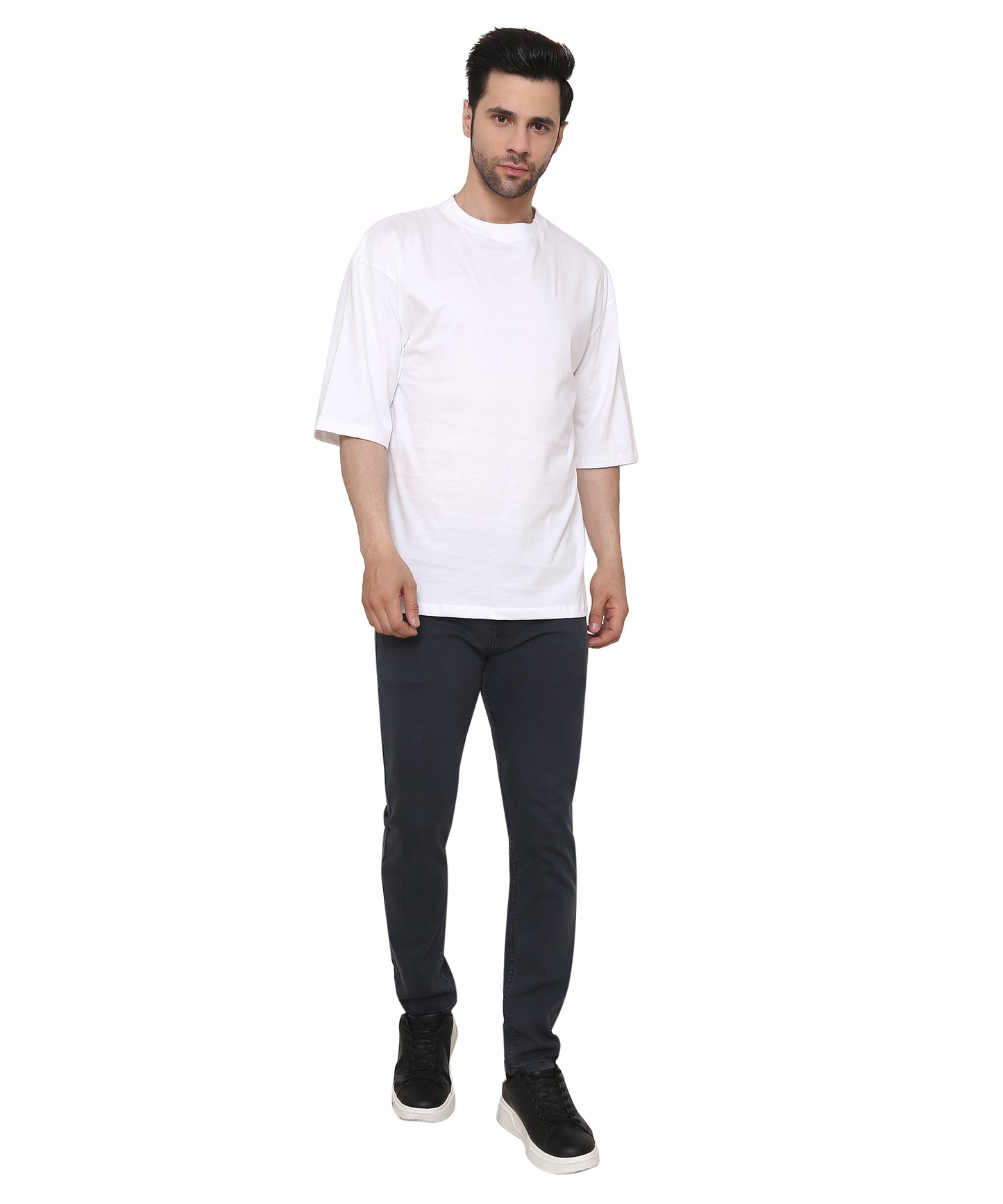 White Oversized Cotton T-shirts Relaxed Fit Tees for Men