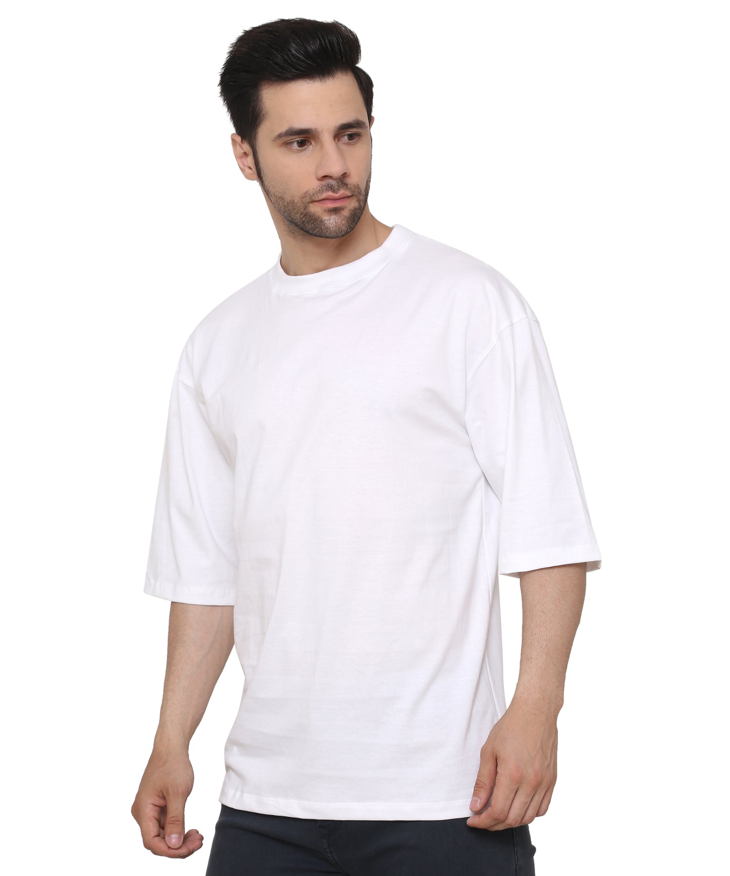 White Oversized Cotton T-shirts Relaxed Fit Tees for Men