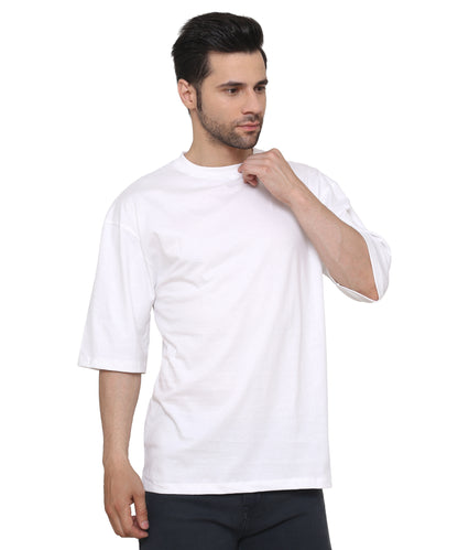 White Oversized Cotton T-shirts Relaxed Fit Tees for Men